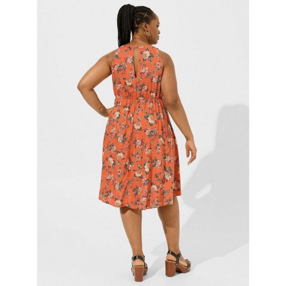 Torrid Mini Dress A-line Deep Blooms Ginger Floral Orange Sleeveless size 2 US 2 - Picture 3 of 11